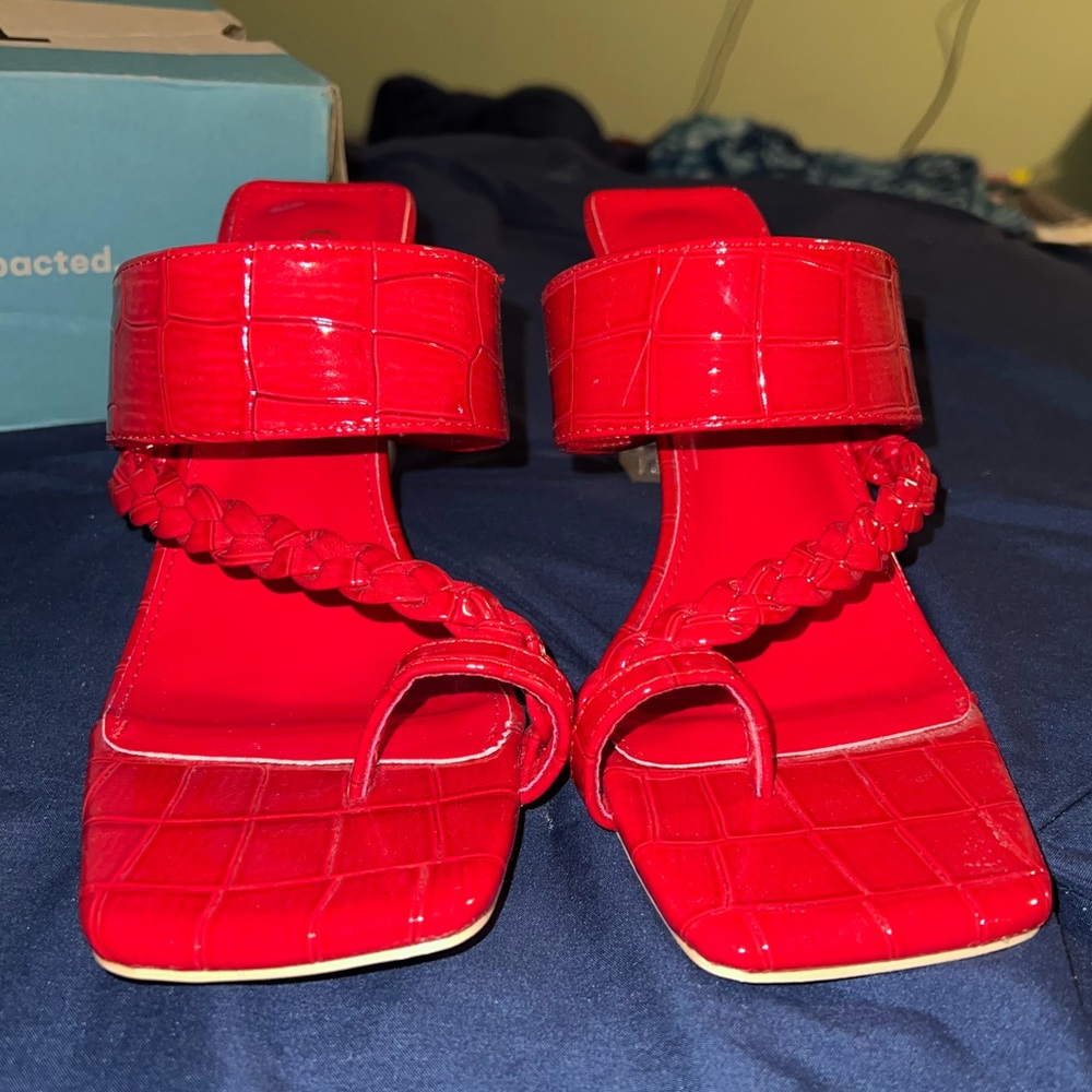 Slip on open toe heeled sandals